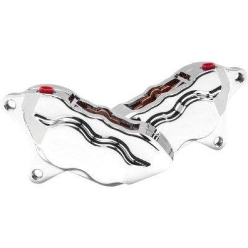 PartzBiz HD: 4415133-Hawg Halters HHI Chrome FKDDCC5018 4-Piston Front Dual Disc Calipers Harley FLH/T 08-19 pads replacement part best for touring electra road street glide king trike three wheeler quality polished 1701-0587 17010587