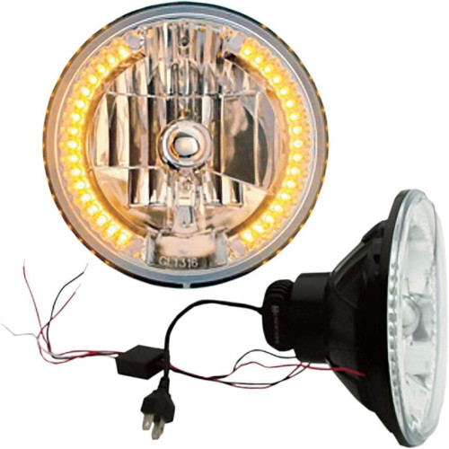 PartzBiz HD: 4415088-Headwinds Chrome 7" Headlamp Headlight w/ LED Snake Eye Turn Signals H4 Harley