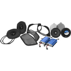 PartzBiz HD DS44050894 - Hogtunes 4 Speaker Retro 6.5 & 6x9 Lid Cut in Kit w/ 450 Watt Amp for Harley 14-23 | RETRO 450.4 KIT