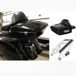 PartzBiz HD HW229808-HW157115 - Hogworkz Vivid Black Chrome Hardware สับ TourPak พร้อมพนักพิงและตัวยึดแบบเต็ม