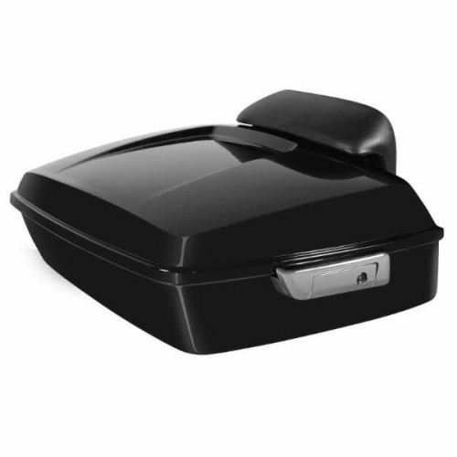 PartzBiz HD: 4414562-Hogworkz Vivid Black Rushmore Style Chopped Tour Pack TourPak w/ Slim Backrest| HW229908 Harley Davidson Touring Motorcycle bike Chopper Luggage Cargo Storage Travel Upgrade 