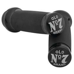 PartzBiz HD TR077729 - Jack Daniels OLD #7 Black Billet Hand Grips สำหรับ Harley Cable Throttle Models | 106-241