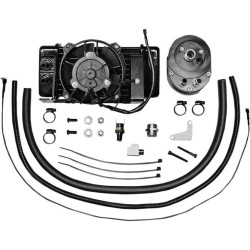 PartzBiz HD WP821-2010 - Jagg Black Horizonal Low Mount 10 แถวชุดออยล์คูลเลอร์พร้อมพัดลมช่วย Harley 09-13 | 751-FP2400