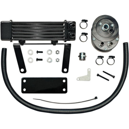 PartzBiz HD: 4414309-Jagg Black Horizonal Low Mount 6 Row Oil Cooler Kit Harley Softail 00-16 | 750-1290