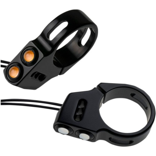 PartzBiz HD: 4413997-Joker Machine Black 49mm Fork Mount LED Front Rat Eye Amber Turn Signals Harley | 05-200-3B