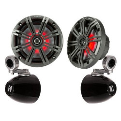 PartzBiz HD DS44050599 & DS44050592 - Kicker 45KM44 ลำโพงโคแอกเซียลขนาด 4” 4 โอห์ม 50W พร้อมแคลมป์ลำโพงแบบกลมบนกล่องหุ้มแฮนด์ Harley Davidson แฮนด์บาร์แบบท่อติดลำโพงแบบบาร์ วิทยุ เครื่องเสียงสเตอริโอ อัพเกรดระบบเสียง 4 นิ้วรถจักรยานยนต์ utv เรือ atv กันน้ำกลางแจ้ง