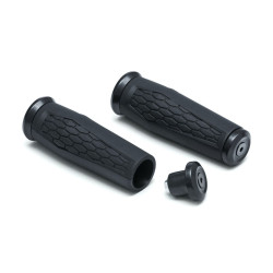 PartzBiz HD KA5927 - Kuryakyn 5927 Satin Black Universal Hex Grips 1” เส้นผ่านศูนย์กลางพร้อมปลายเปิด Harley Davidson 06302365 0630-2365