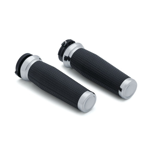 PartzBiz HD: 4412969-Kuryakyn 5940 Chrome Thresher Hand Grips Harley Dual Cable Throttle 84-19