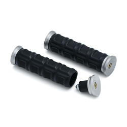 PartzBiz HD KA6678 - Kuryakyn 6678 Silver DILLINGER Grips EPDM อลูมิเนียม Universal 1 Handlebars Fit 484248