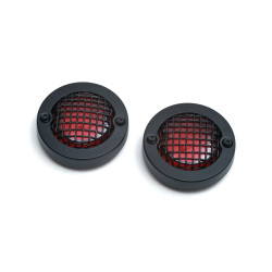 PartzBiz HD KA6547 - Kuryakyn Black Mesh Bullet Turn Signal Bezels Red Lens for Harley | 6547 PartzBiz HD KA6547 - Kuryakyn Black Mesh Bullet Turn Signal Bezels Red Lens for Harley | 6547