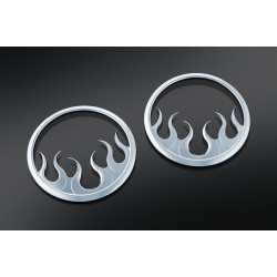 PartzBiz HD KA7374 - Kuryakyn Chrome Flame Front Fairing Speaker Grills สำหรับ Harley FLH/T 14-15 | 7374 PartzBiz HD KA7374 - Kuryakyn Chrome Flame Front Fairing Speaker Grills สำหรับ Harley FLH/T 14-15 | 7374