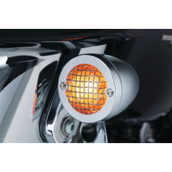 PartzBiz HD KA6516 - Kuryakyn Chrome Mesh Bullet Turn Signal Bezels Amber Lens for Harley | 6516 PartzBiz HD KA6516 - Kuryakyn Chrome Mesh Bullet Turn Signal Bezels Amber Lens for Harley | 6516
