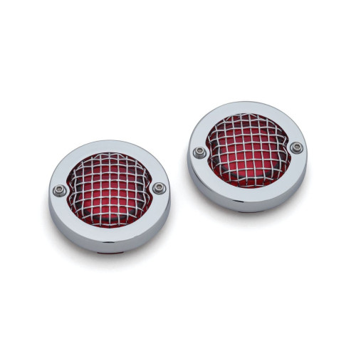 PartzBiz HD: 4412497-Kuryakyn Chrome Mesh Bullet Turn Signal Bezels Red Lens for Harley | 6517 PartzBiz HD: 4412497-Kuryakyn Chrome Mesh Bullet Turn Signal Bezels Red Lens for Harley | 6517