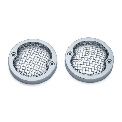 PartzBiz HD: 4412457-Kuryakyn Chrome Mesh Flat 3-1/4" Turn Signal Bezels Covers Harley Pancake Style | 6513 PartzBiz HD: 4412457-Kuryakyn Chrome Mesh Flat 3-1/4" Turn Signal Bezels Covers Harley Pancake Style | 6513