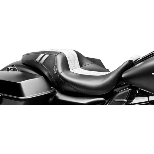PartzBiz HD: 4410884-Le Pera LK-987GT1 White Double Diamond Outcast GT1 2-Up Seat H-D Touring 08-Up best new bagger dresser seat upgrade replacement 