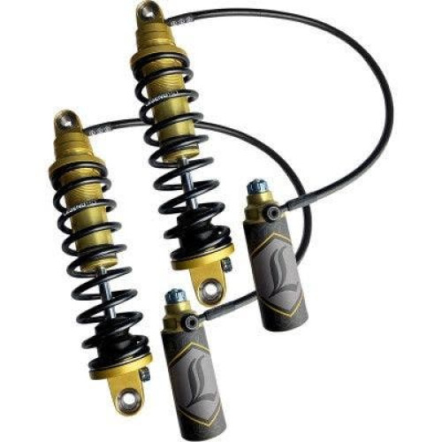 PartzBiz HD: 4410574-Legend Suspension 13" Gold Standard REVO ARC Remote Reservoir Shocks HD FL 99-08 1310-1902 13101902 electra road street glide king fat bob boy low softail slim deluxe heritage Harley Davidson FXR Disc Glide Low Rider Sport Grand touring Custom reserv