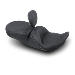 PartzBiz HD MD79673 - Mustang Lowdown Studded Black Seat With Driver Backrest Harley FLHR FLHX 97-07 | 79673