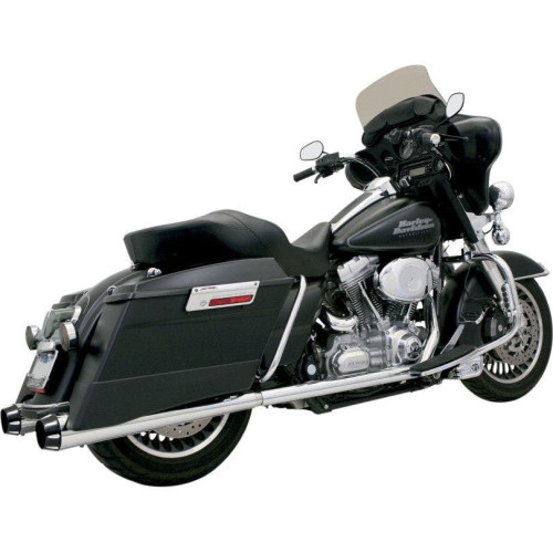 PartzBiz HD: 4408678-Bassani Chrome Megaphone Blk Flutes 4" Slip-On Mufflers 2.5" Performance Baffle | FLH-517RL