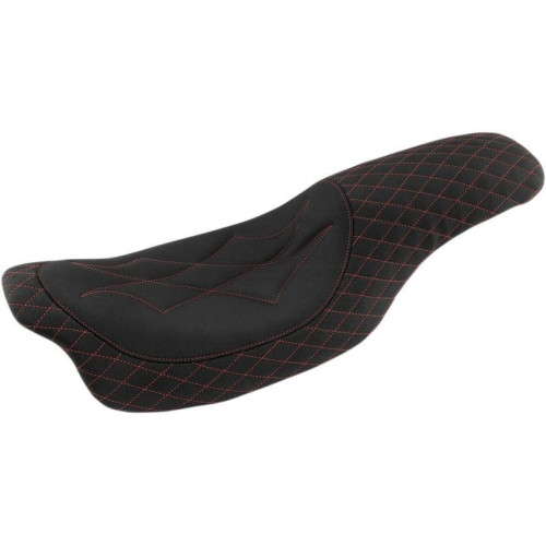 PartzBiz HD: 4408663-Mustang 74111AB Blk/Red Diamond Stitch Revere Journey 2-Up Seat H-D FLH/T 08-Up