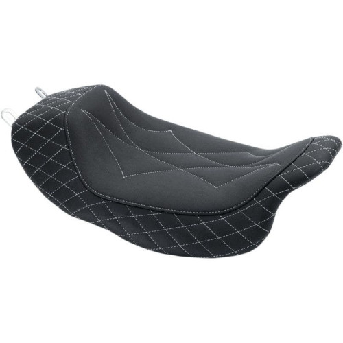 PartzBiz HD: 4408676-Mustang 75130GM Blk/Grey Diamond Stitch Revere Journey Solo Seat H-D FLH/T 08-Up
