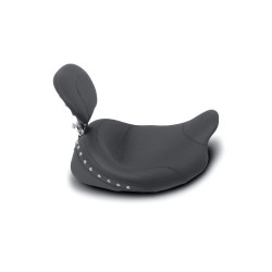 PartzBiz HD MD79602 - Mustang Wide Chrome Studded Solo Seat w/ Removable Backrest Harley 08-23 FLH/FLT | 79602