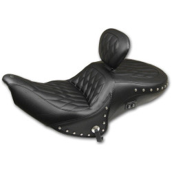 PartzBiz HD MD79664 - Mustang 79664 Black Diamond Stitch Touring Seat w/Backrest & Heat 15-18 Indian 0810-1983 08101983