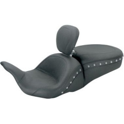 PartzBiz HD MD79704 - Mustang Lowdown Studded Chrome Seat W/ Driver Backrest Harley Touring FLH 08-17 | 79704