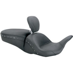PartzBiz HD MD79705 - Mustang Lowdown Studded Black Seat W/ Driver Backrest Harley Touring FLH/T 08-17 | 79705