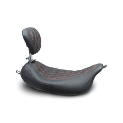 PartzBiz HD MD79727AB - Mustang 79727AB Red Stitch Wide Tripper Solo Seat พร้อมพนักพิง Harley FLH 08-21