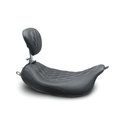PartzBiz HD MD79727GM - Mustang 79727GM Gun Metal Stitch Wide Tripper Solo Seat พร้อมพนักพิง Harley FLH 08-21