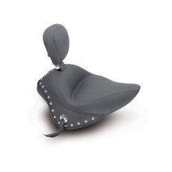 PartzBiz HD MD79740 - ที่นั่ง Mustang Seat Wide Chrome Studded Solo Seat พร้อมพนักพิง Harley Softail FXS & FLS | 79740