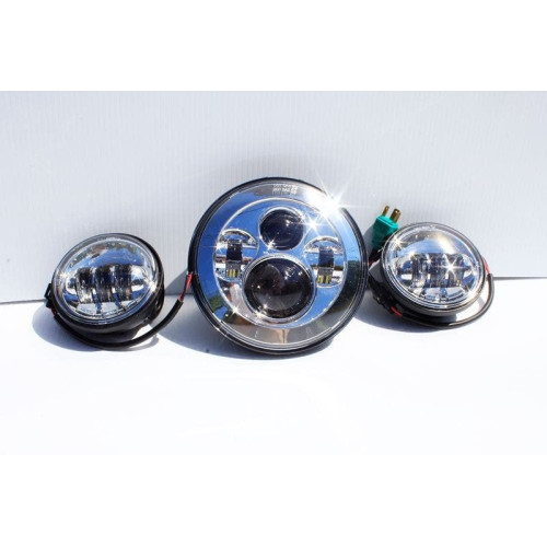 PartzBiz HD: 4408214-New 7" Led Projector Daymaker Headlight & Passing Lights For Harley Touring Chrome PartzBiz HD: 4408214-New 7" Led Projector Daymaker Headlight & Passing Lights For Harley Touring Chrome