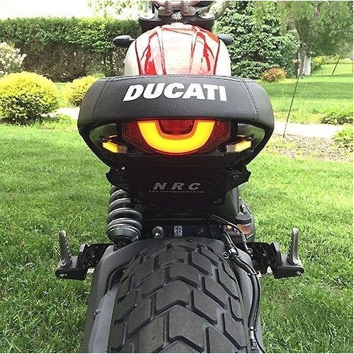 PartzBiz HD: 4408167-New Rage Cycles LED Rear Fender Eliminator w/ Bracket 15-16 Ducati Scrambler 800 indicator marker license plate relocation tucked replacement upgrade best new motorcycle desert sled