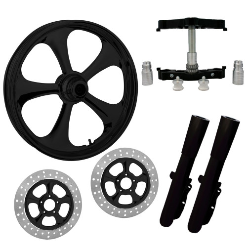 PartzBiz HD: 4408151-Nitro Black 23" Wheel Tire Dual Rotors w/ Raked Triple Trees Lowers & Sliders | NITRO-DUAL-BLK-KIT-PCKG