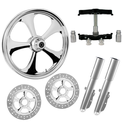PartzBiz HD: 4408111-Nitro Chrome 23" Wheel Tire Dual Rotors w/ Raked Triple Trees Lowers & Sliders | NITRO-DUAL-CHR-KIT-PCKG