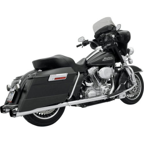 PartzBiz HD: 4408015-Bassani Chrome +P Bagger Stepped True Duals Power Curve Headers 4" Mufflers Blk | 1F46R