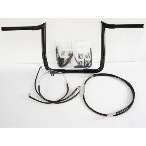 PartzBiz HD: 4407983-Paul Yaffe Bagger 14" Black Monkey Bar Handlebar Package Kit Harley FLH Non ABS | MBB1.25B-14-Kit-08-13-NON