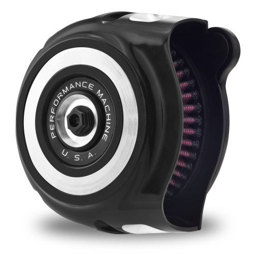 PartzBiz HD: 4407424-Performance Machine PM Black Contrast Cut Vintage Air Cleaner Harley Twin Cam | 0206-2130-BM