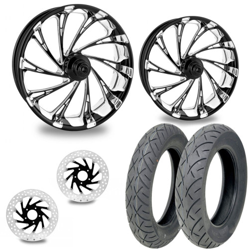PartzBiz HD: 4407014-PM Del Rey Contrast 21/18 Front Rear Wheel Package Set Tires Rotors Harley FLH/T PartzBiz HD: 4407014-PM Del Rey Contrast 21/18 Front Rear Wheel Package Set Tires Rotors Harley FLH/T