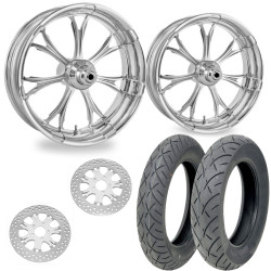 PartzBiz HD Paramount_Chrome_2Wheels_2Rotor_2Tires - PM Paramount Chrome 21/18 Front Rear Wheel Package Set Tires Rotors Harley FLH/T PartzBiz HD Paramount_Chrome_2Wheels_2Rotor_2Tires - PM Paramount Chrome 21/18 Front Rear Wheel Package Set Tires Rotors Harley FLH/T