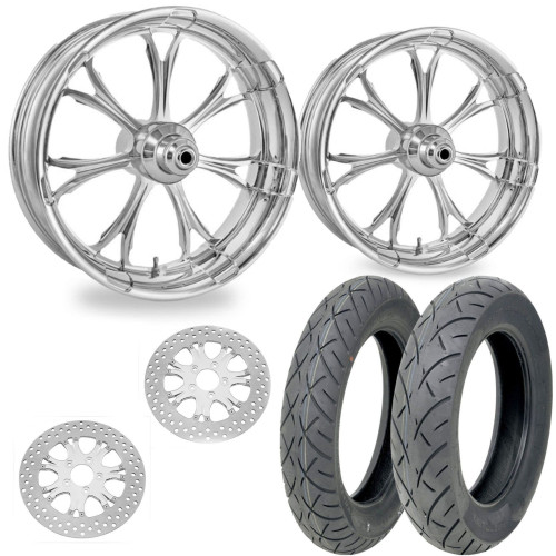 PartzBiz HD: 4406994-PM Paramount Chrome 21/18 Front Rear Wheel Package Set Tires Rotors Harley FLH/T PartzBiz HD: 4406994-PM Paramount Chrome 21/18 Front Rear Wheel Package Set Tires Rotors Harley FLH/T