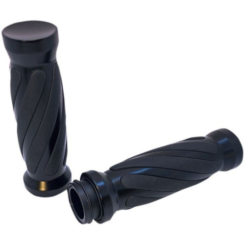 PartzBiz HD: 4406749-Pro-One 490011B Black Custom Twisted Rubber Grips TBW Harley Big Twin 08-20