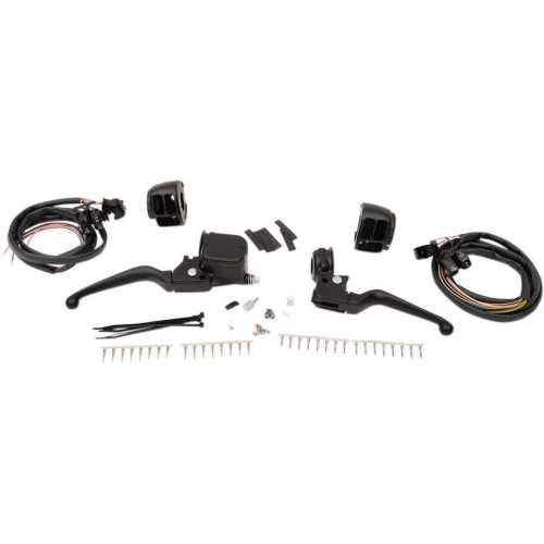 PartzBiz HD: 4406328-Drag Black 11/16" Master Cylinder Handlebar Control Kit Harley FL FX XL 96-13 0610-2150 06102150 dyna glide wide electra road street king sportster sporty mechanical hydraulic disc single dual Harley Davidson Softail Fat Boy Slim FLSS FLSTFBS Custom 