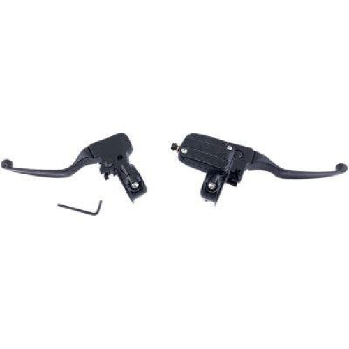 PartzBiz HD: 4406331-Drag Black 1 1/4" Handlebar Brake Clutch Lever Kit Harley FLT Touring 96-07 0610-2151 06102151 dyna glide wide electra road street king sportster sporty mechanical hydraulic disc single dual Harley Davidson Softail Fat Boy Slim FLSS FLSTFBS Custom Ch