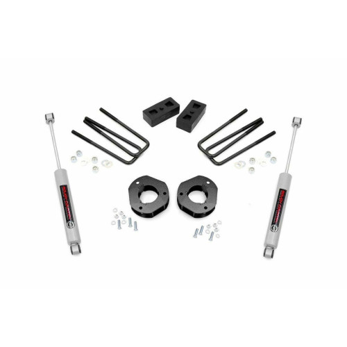 PartzBiz HD: 4404653-Rough Country 26830 3.5" Lift Kit 2007-2013 Chevy Silverado Sierra w/N3 Shocks Chevy 2wd RWD Pickup Truck Suspension Best New Upgrade Offroad Shocks Spacers Blocks