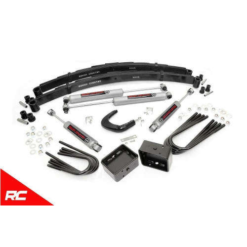 PartzBiz HD: 4404629-Rough Country 4" Lift Kit 1977-1987 4WD Chevy GMC 3/4-Ton Pickup Suburban 150.20 C15 K15 C20 K20 Chevrolet 4x4 Best New Suspension Upgrade Monster Truck Bogger Leaf Springs Shocks Blocks Front Rear Square Body