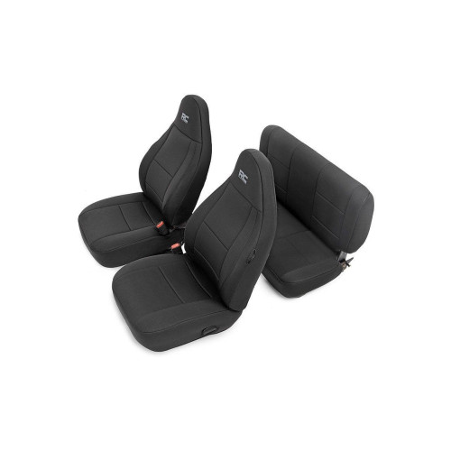 PartzBiz HD: 4404554-Rough Country 91000 Black Front & Rear Seat Covers for 97-02 Jeep Wrangler TJ best new seat protection upgrade oem replacement PartzBiz HD: 4404554-Rough Country 91000 Black Front & Rear Seat Covers for 97-02 Jeep Wrangler TJ best new seat protection upgrade oem replacement