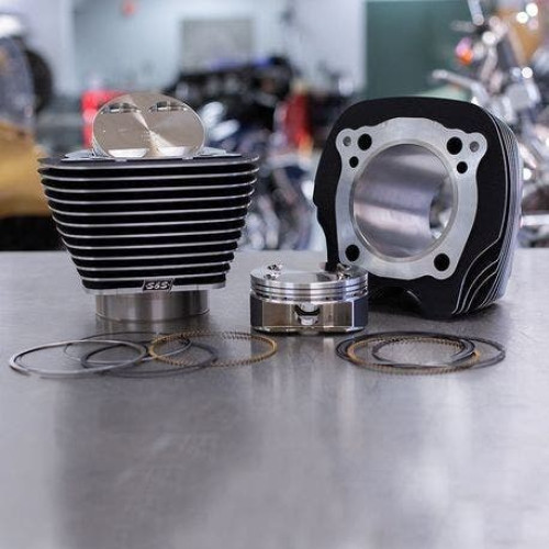 PartzBiz HD: 4404257-S&S 910-0625 Wrinkle Black พร้อมครีบไฮไลท์ 124 ” Big Bore Kit M8 107 ” Harley