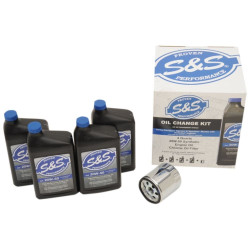 PartzBiz HD SS-153965 - S&S ชุดเปลี่ยนถ่ายน้ำมันเครื่อง Harley 84-99 Big Twin 86-17 XL 4 Quarts 20W-50 Chrome Oil Filter 153965 3601-0412 36010412