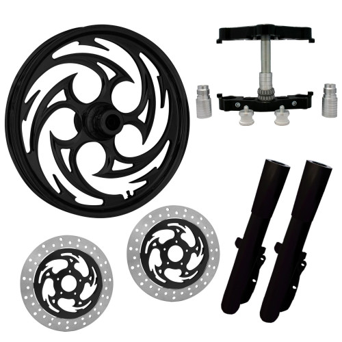 PartzBiz HD: 4403493-Savage Black 23" Wheel Tire Dual Rotors w/ Raked Triple Trees Lowers & Sliders | SAVAGE-DUAL-BLK-KIT-PCKG